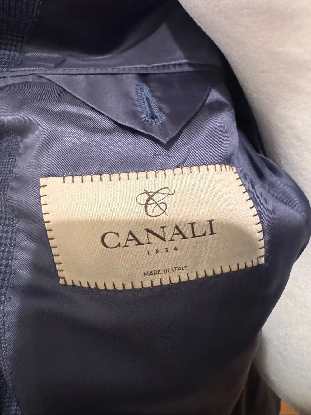 Canali Navy Windowpane Two-Button Suit Jacket